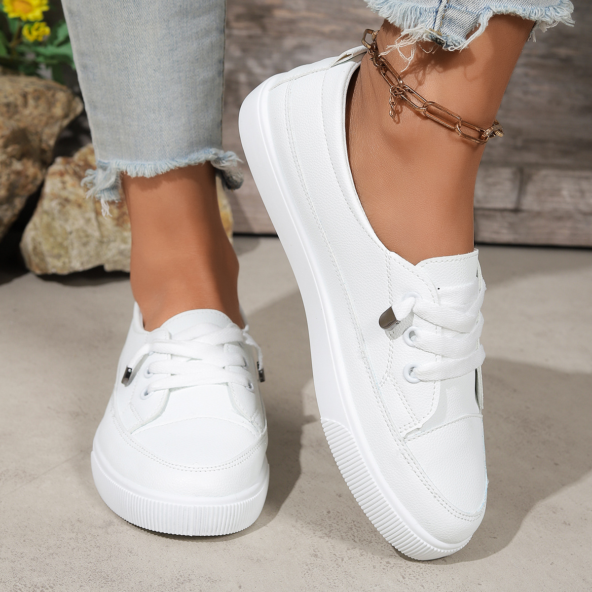 Womens Solid-color Casual Shoes Flat Sneakers