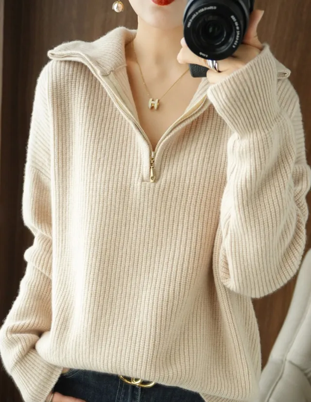 Women's Thickened Pullover Knitted Sweater Top Beige - Shop at LoveMi