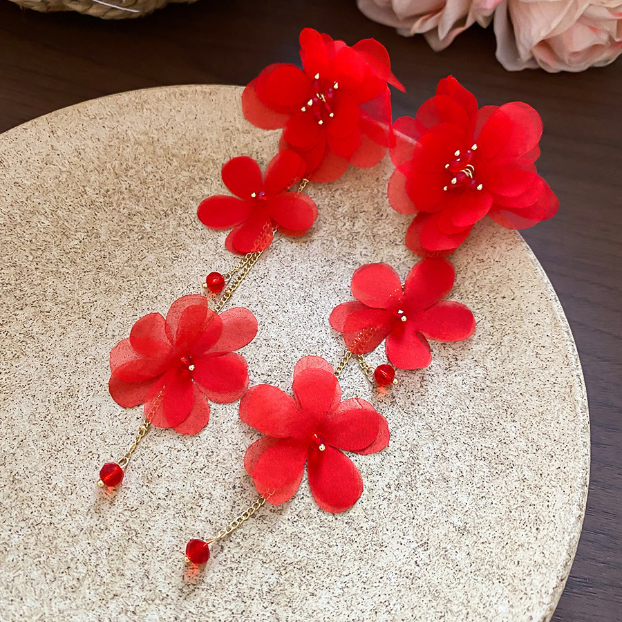 Stylish And Elegant Crystal Petal Long Tassel Earrings With A Cultural Creative Vibe