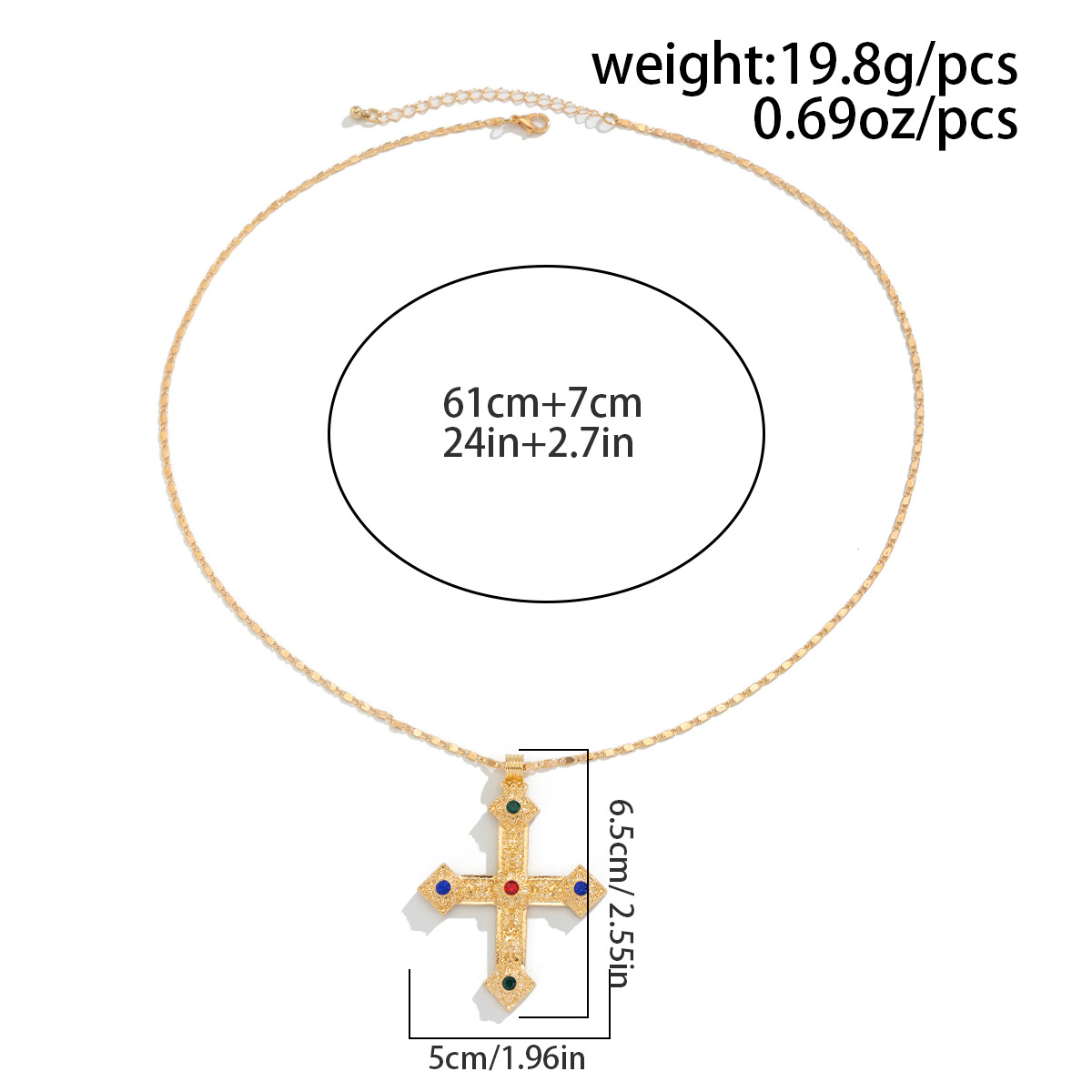 Hip Hop Niche Exaggerated Diamond Studded Cross Necklace