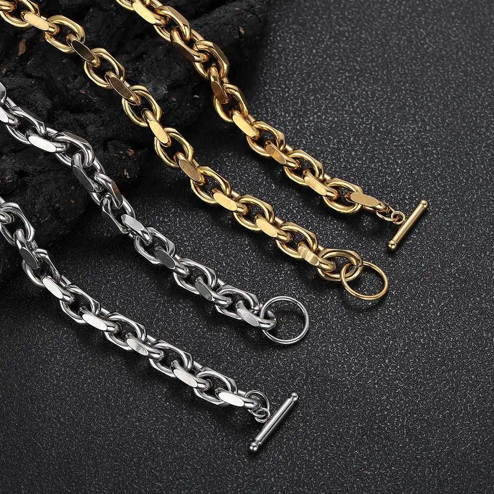 Electroplated Stainless Steel Hip-hop Titanium Steel Cross Chain O-shaped Chain Men's Bracelet