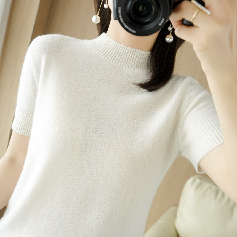 打底衫薄毛衣女宽松针织衫短袖五分袖上衣