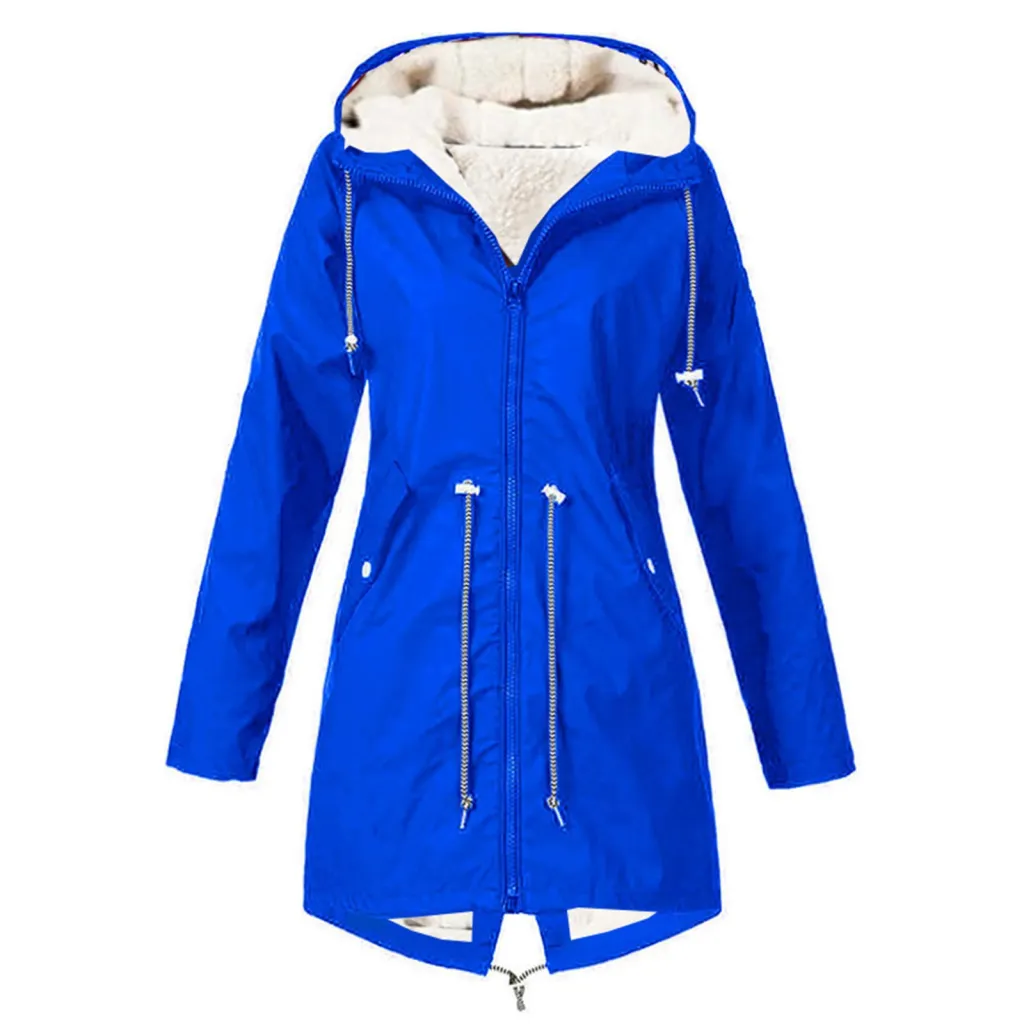 Sports Waterproof Jacket Plus Size Cotton-padded Clothes Fleece-lined - Blue