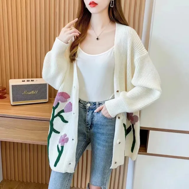 Fashionable Knitted Cardigan Top Women Beige - Shop at LoveMi