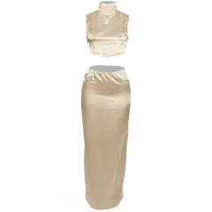 Sexy Lacing Cropped Tank Top Dress Suit - Yellow - View 1