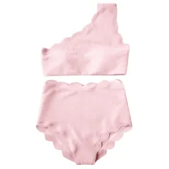 European And American-style Petal-patterned Sexy Off-shoulder High-waist Bikini - Pink - View 1