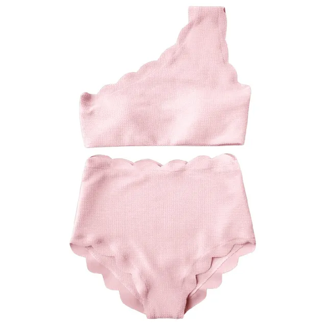 European And American style Petal patterned Sexy Off shoulder High waist Bikini Pink - Shop at LoveMi
