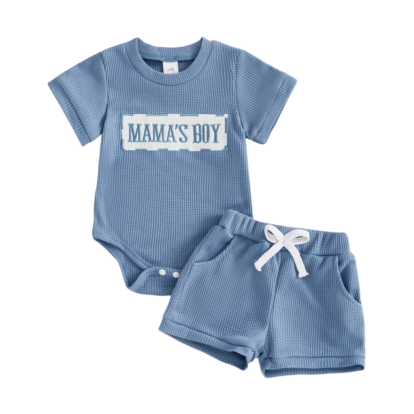 Waffle-Print Romper And Shorts Set For Baby Boys