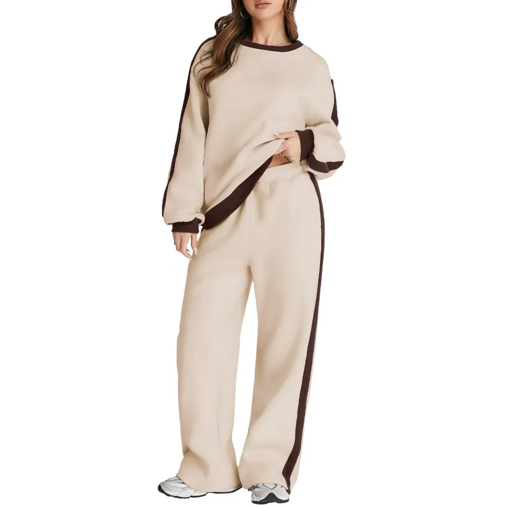 Leisure Simple Graceful Color Matching Long Sleeve Loose Commute Style Base Pullover Sweatshirt And Sweatpants - Tz70646Yen11-M