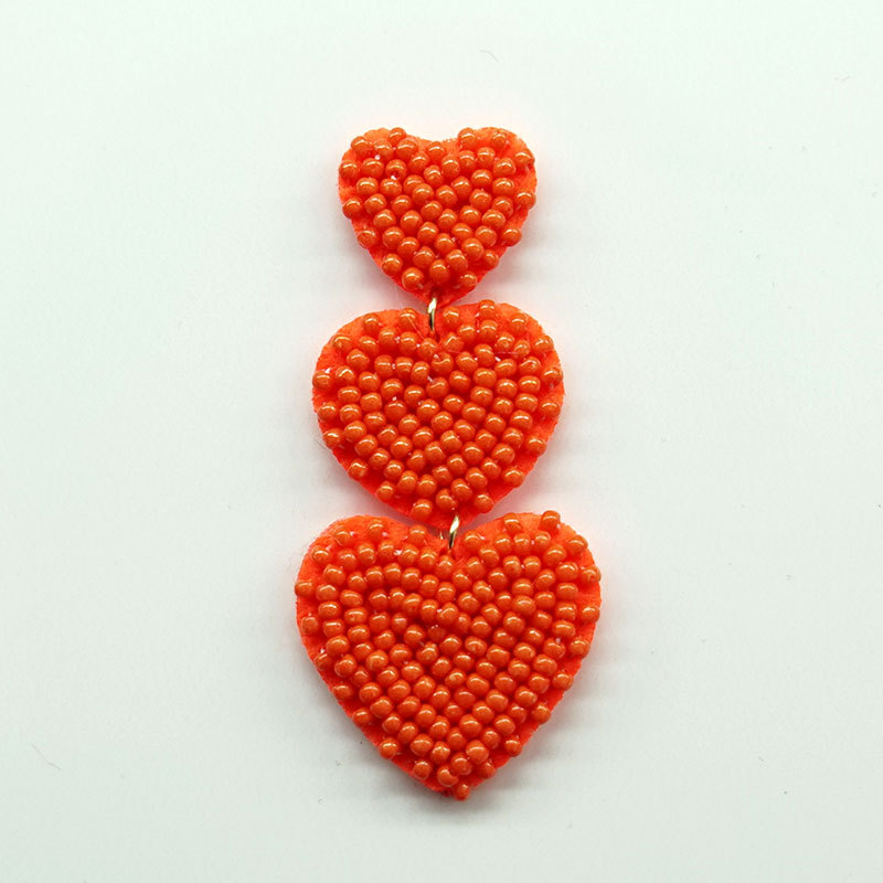 Bohemian Red Heart-shaped Fabric Bead Earrings