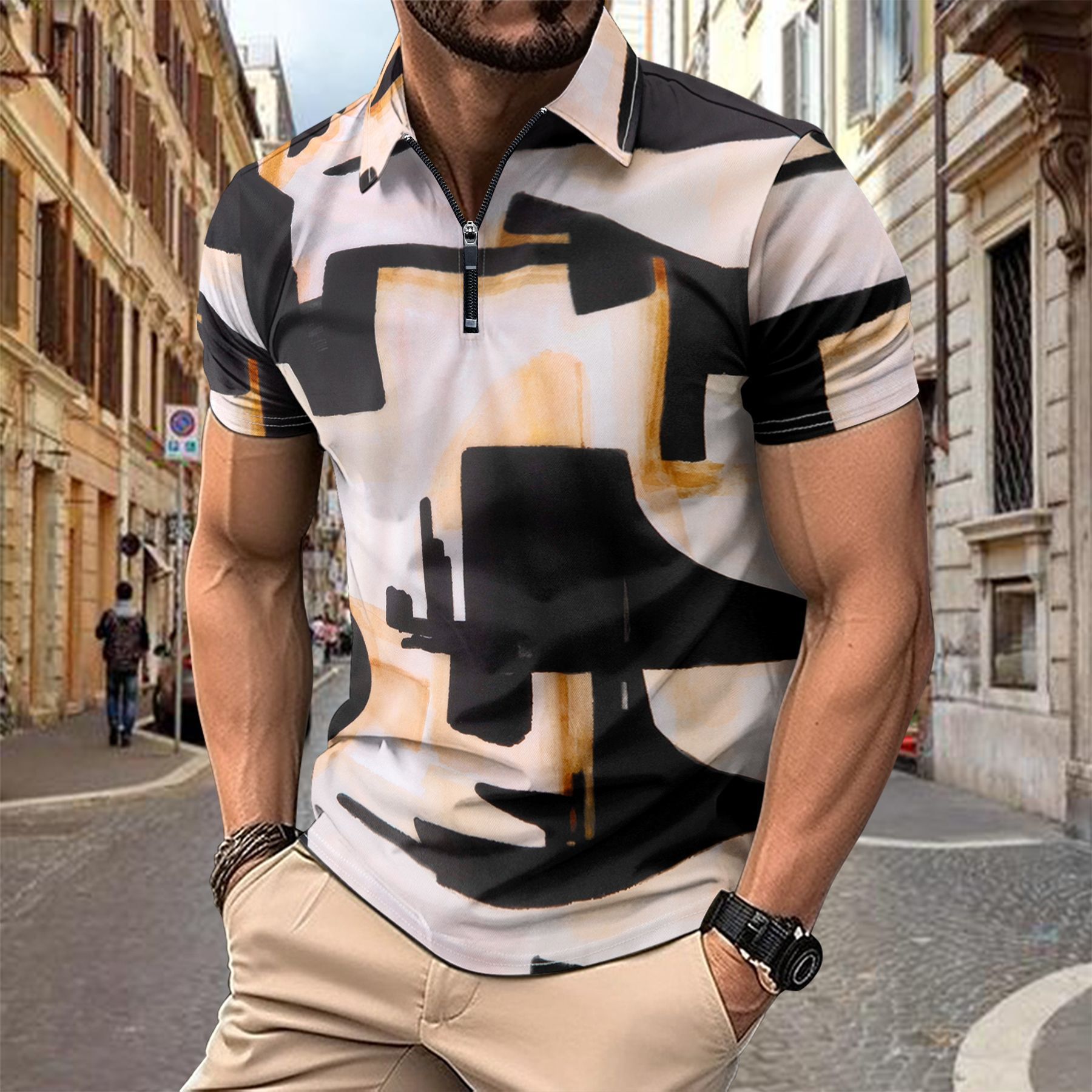 Mens 3D Digital Print Short-Sleeve Shirt - Image 5