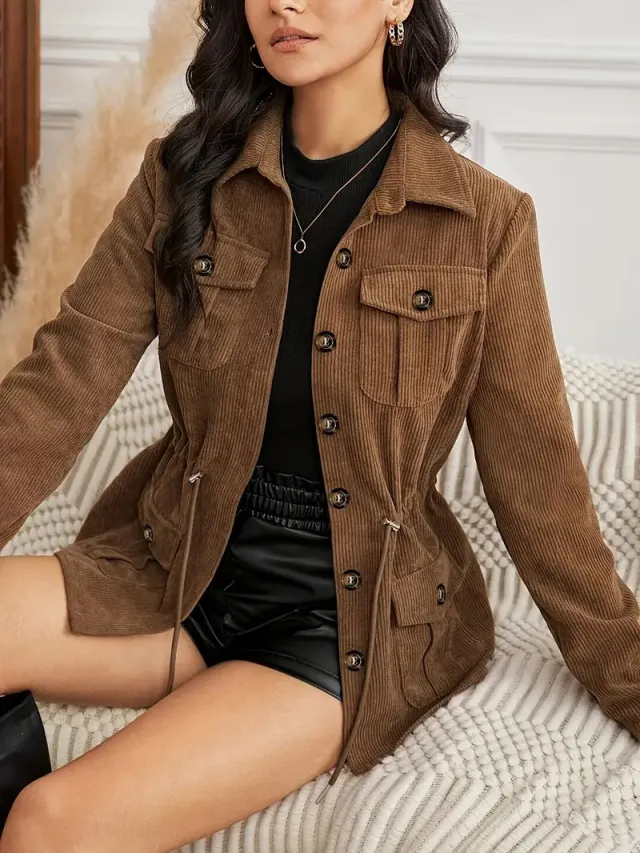 European And American Corduroy Casual Jacket Style Loose And Atmospheric Dark Brown - Shop at LoveMi