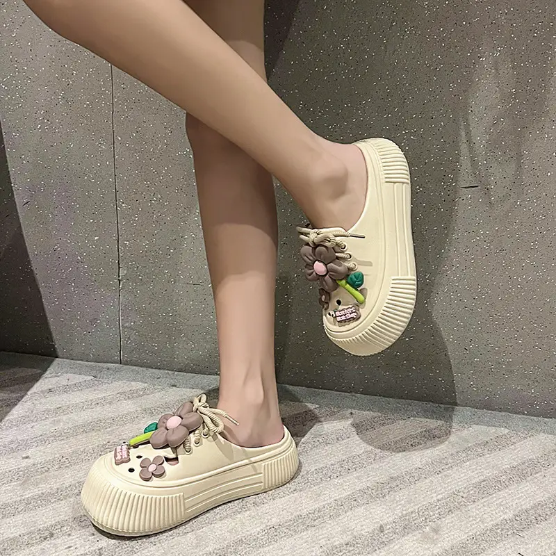 Sweet Flowers Closed Toe Half Slippers Women's Summer Outdoor Shoes