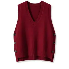 European And American Retro V-neck Knitted Vest Women's Spring Autumn Outerwear - Red - View 1