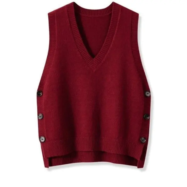 European And American Retro V neck Knitted Vest Women's Spring Autumn Outerwear Red - Shop at LoveMi