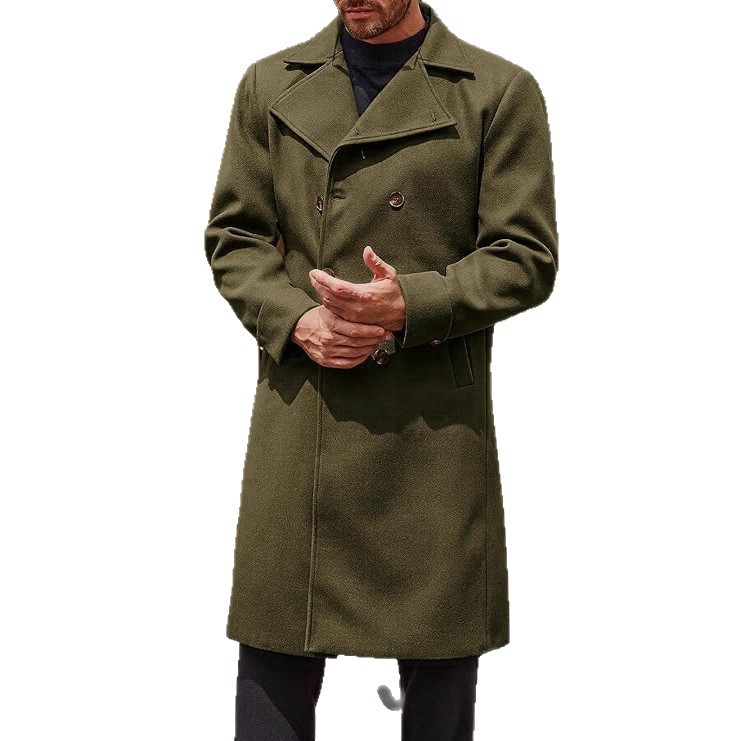 Woolen Male Double-breasted Thickened Woolen Trench Coat