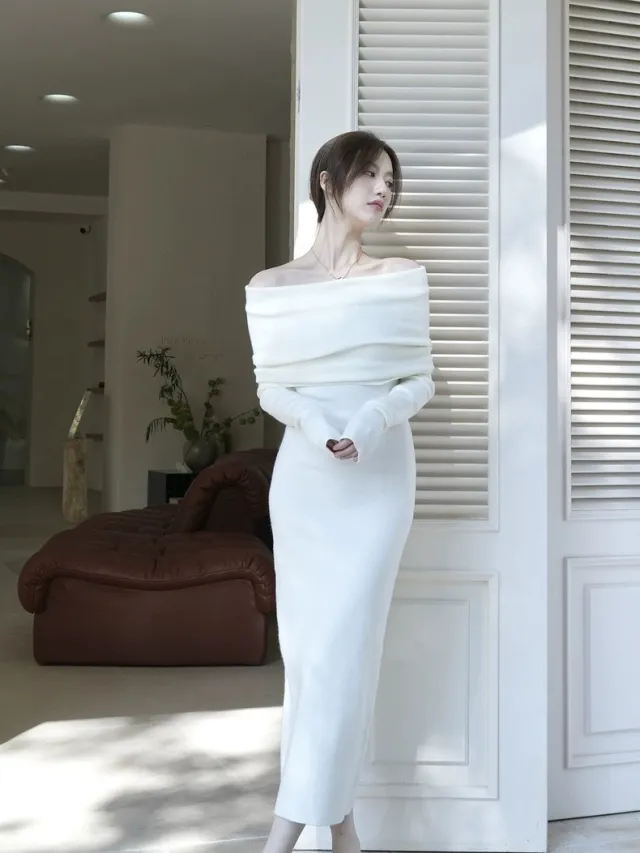 Sexy Gray Off shoulder Knitted Dress For Women White - Shop at LoveMi