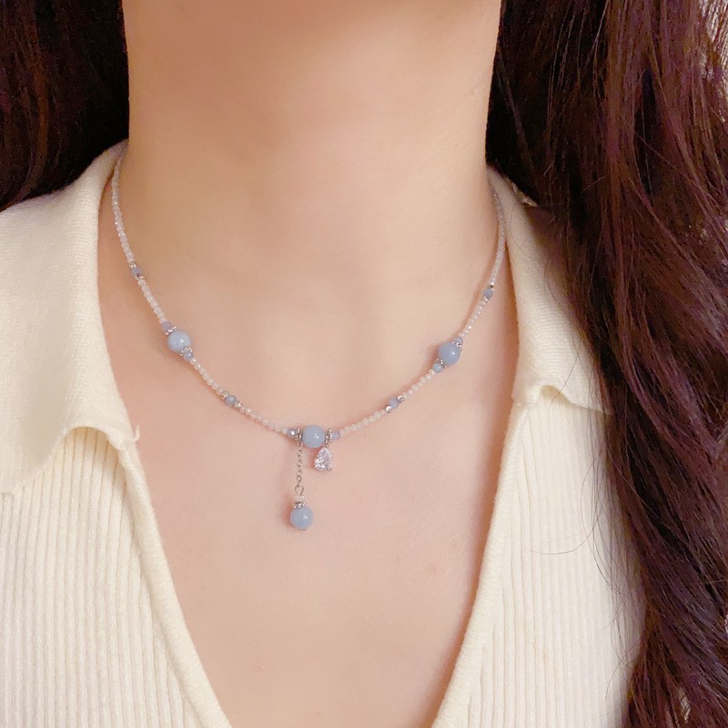 Simple Crystal Orchid Jade Tassel Necklace For Women