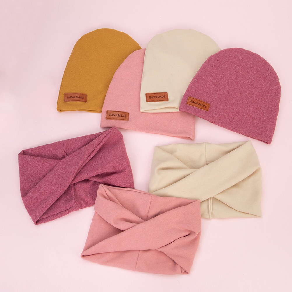 Children's Solid-Color Pullover Cross-Neck Warmer Two-Piece Set