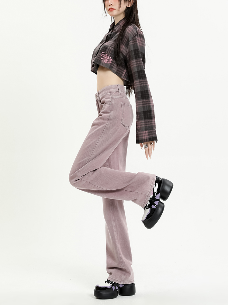 High Waist Straight Loose Slimming Plus Size Wide Legs Jeans Purple - Shop at LoveMi