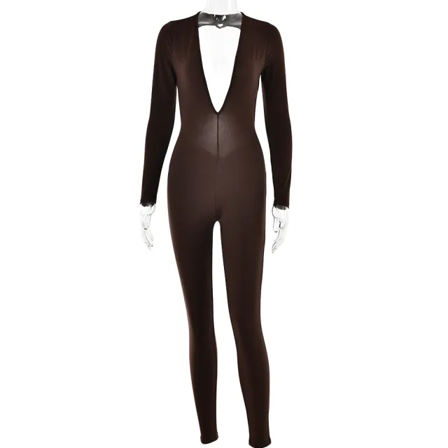 Women's Deep V neck Long sleeved Leggings Brown - Shop at LoveMi