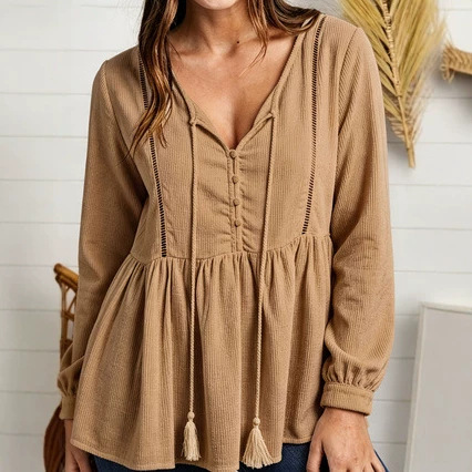 Fashionable V-neck Patchwork Long-Sleeve Lace-Trimmed Autumn New-Style Sweatshirt
