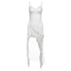 Pure Desire Style Hollow Lace Waist Tight Hip Bag Dress - White - View 1