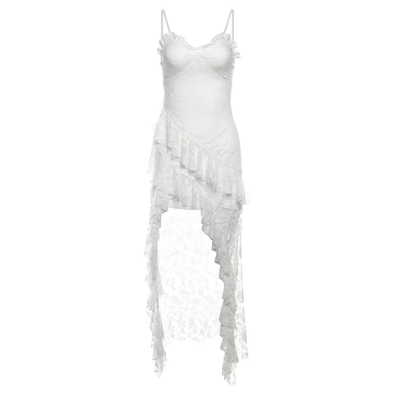 Pure Desire Style Hollow Lace Waist Tight Hip Bag Dress - White