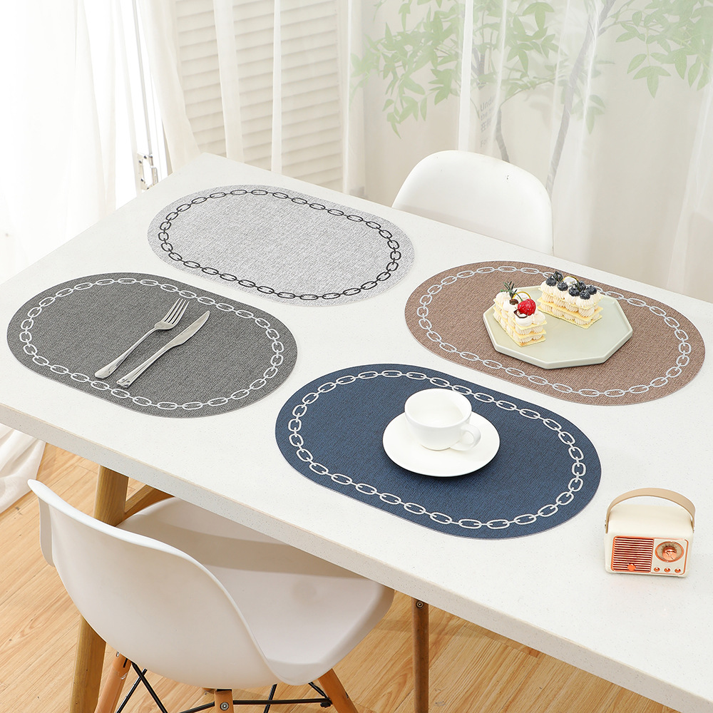 Farfurie de masă din piele cu textură de in, în stil nordic, cu model tip lanț