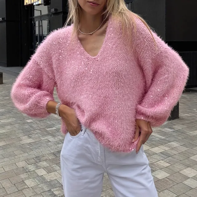 Loose Shiny Pink Women's Sweater Pink - Shop at LoveMi