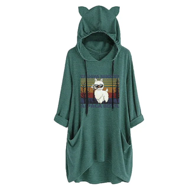 Half Sleeve Cat Ears WANNA SMOKE Cute Sweatshirt Green - Shop at LoveMi