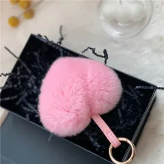 Belt Rex Rabbit Love Heart-shaped Handbag Pendant Keychain - Barbie Pink - View 1