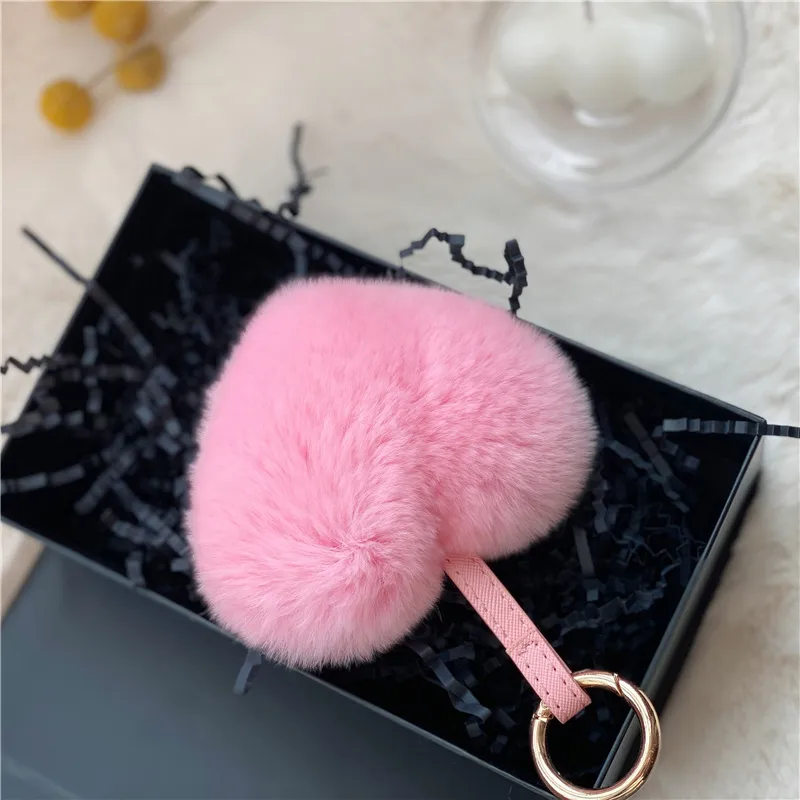 Belt Rex Rabbit Love Heart-shaped Handbag Pendant Keychain - Barbie Pink