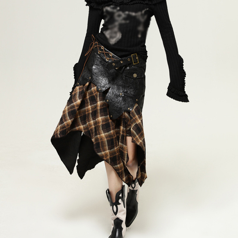 Punk Tube Top Patchwork A- Line Skirt