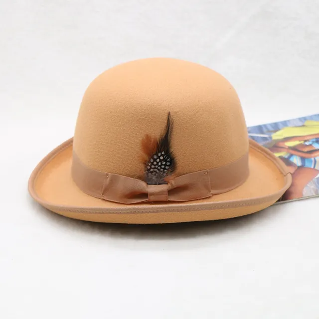 Elegant Bow Curling Woolen British Vintage Top Bucket Hat Camel - Shop at LoveMi