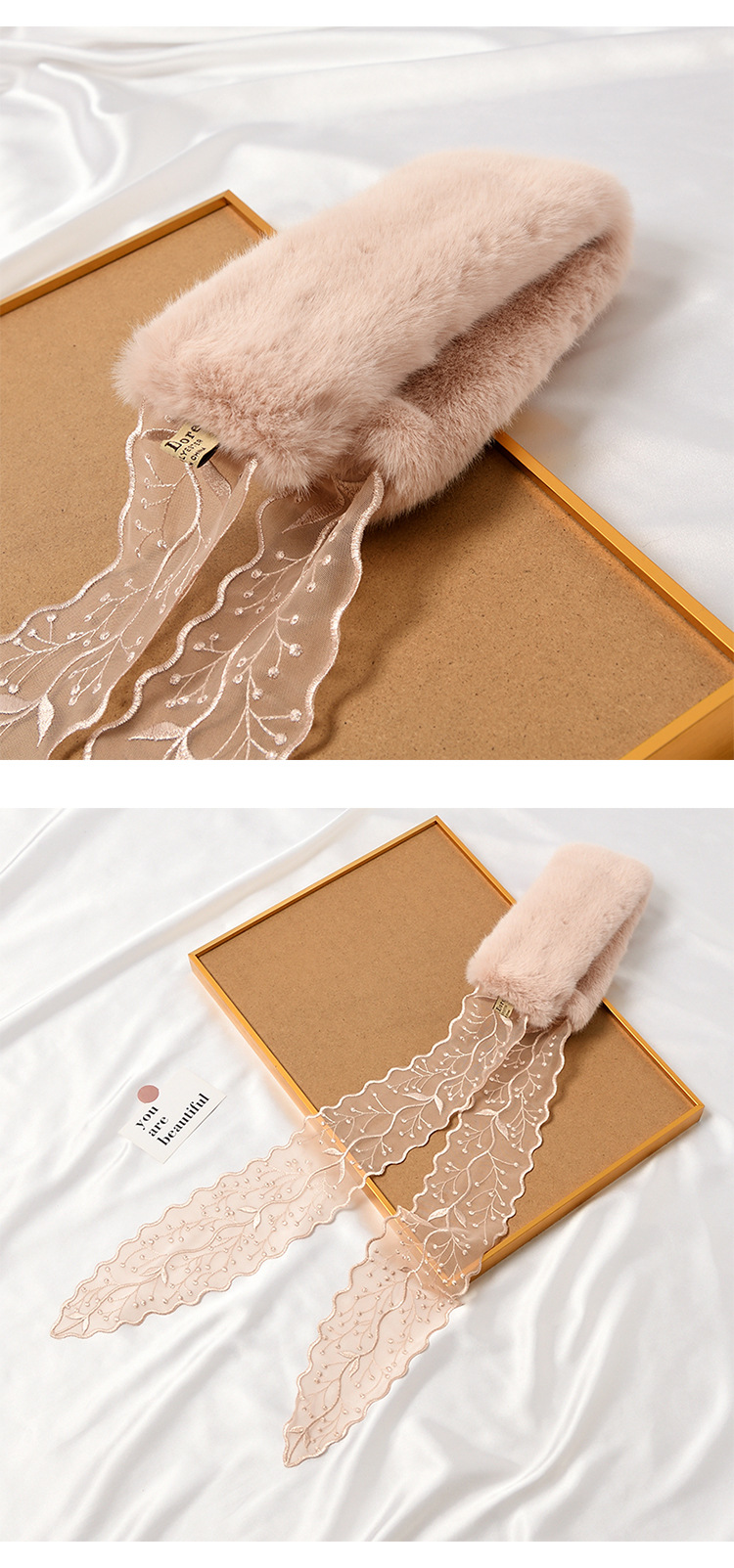 Title 4, Lace Streamer Furry Cute Rabbit Fur Collar Scar...