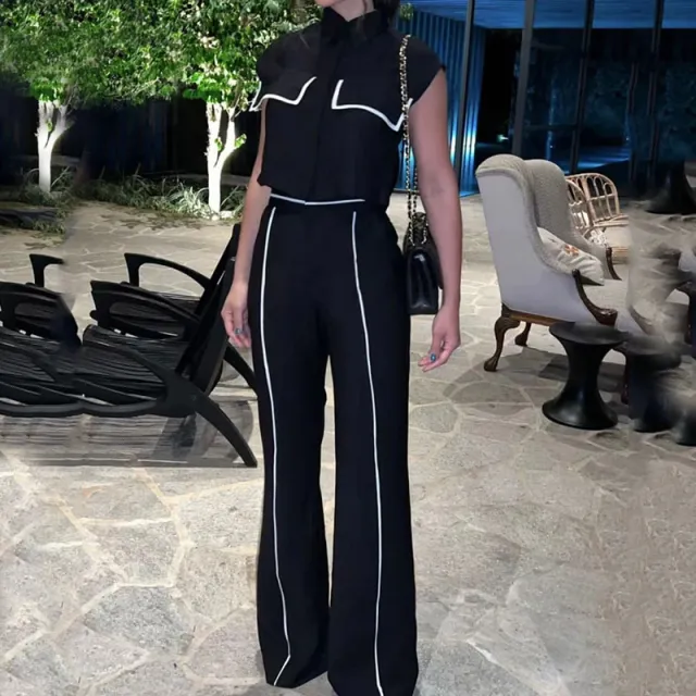 Casual Solid Color Loose Trousers Two piece Set Black - Shop at LoveMi