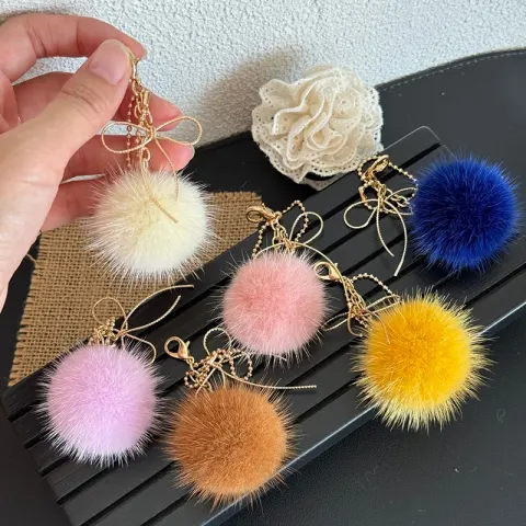 Bow-knot Pendant Pom-pom Flap Bag Zipper Pull