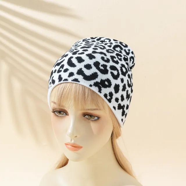Women's Wild Casual Retro Leopard Zebra Print Cow Houndstooth Knitted Hat Black And White Leopard Print - Shop at LoveMi