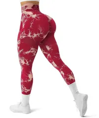 Women's Tie dye Printed High Waist Seamless Peach Yoga Tight Trousers Red - Shop at LoveMi