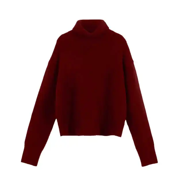 Women's Fashion High Collar Knitted Sweater Top Wine - Shop at LoveMi