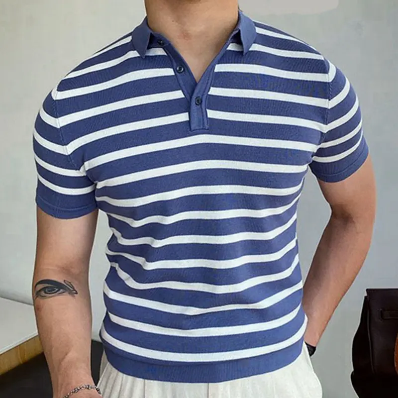 Blue Striped Business Polo Shirt for Men