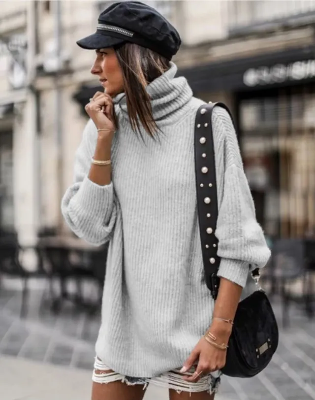 European And American Pullover Mid length Women's Sweater Dress Light Gray - Shop at LoveMi