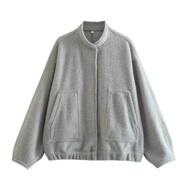 Loose Casual Street Stand Collar Pilot Buckle Jacket Light Gray - Shop at LoveMi
