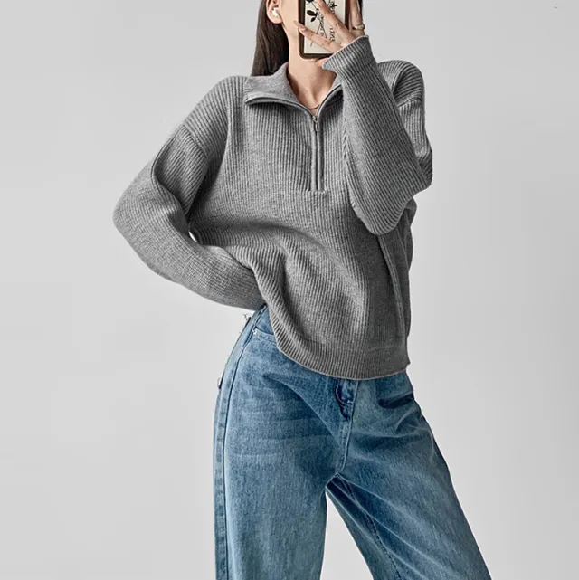 Autumn And Winter French Minority Idle Style Pullover Sweater Gray - Shop at LoveMi