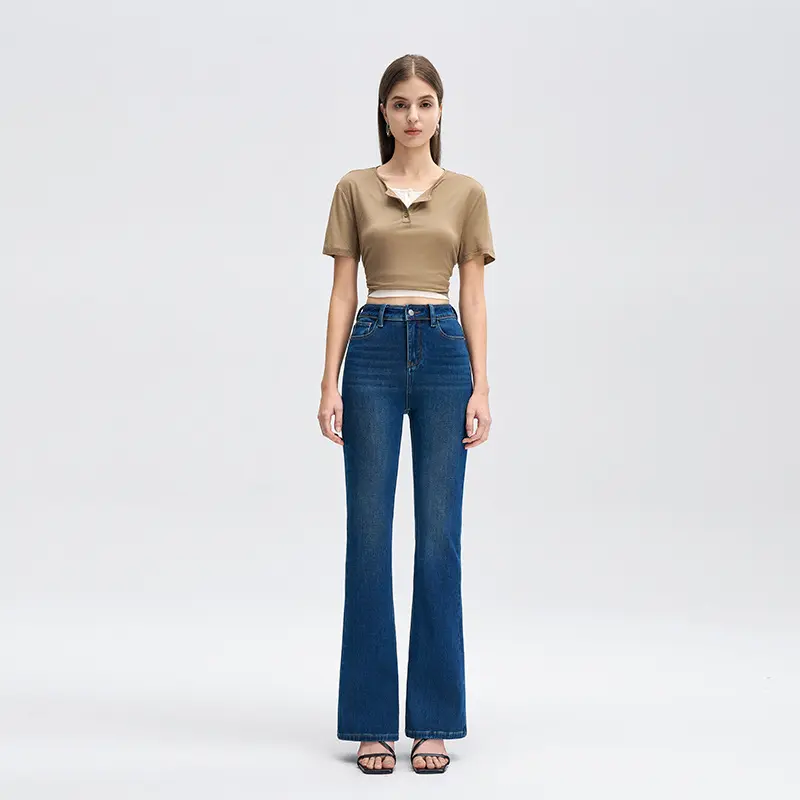 New Style Womens Blue Bell-bottom Pants
