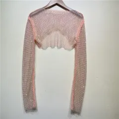 Pullover Long Sleeve With Suspender Skirt Small Shirt Elegant Rhinestone Top Women's Fashion - Pink - View 1