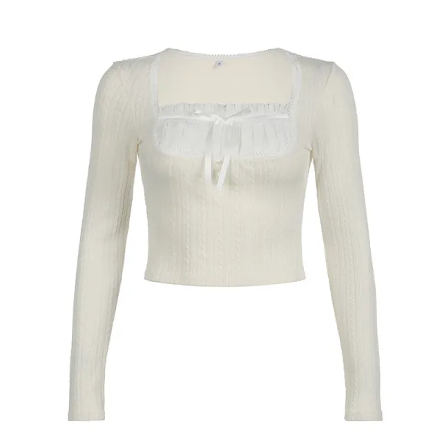 French Pure Desire Girl Long Sleeve Top For Women Beige - Shop at LoveMi