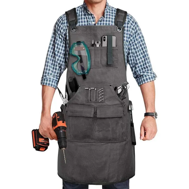 Home Kitchen Gardening Woodworking Canvas Apron Black And Gray 2 - Shop at LoveMi