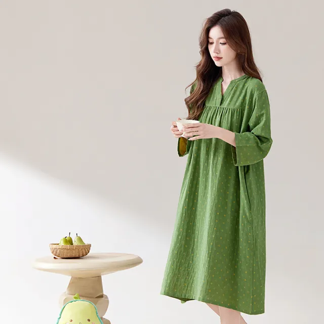 Cotton Ladies' Homewear Pajamas Long Dress Green - Shop at LoveMi